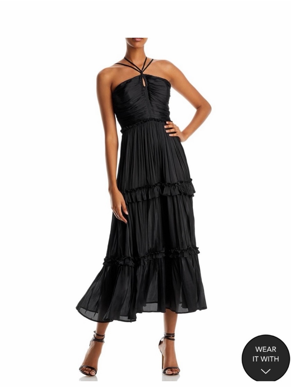 Aqua Black Strappy Tiered Midi Dress